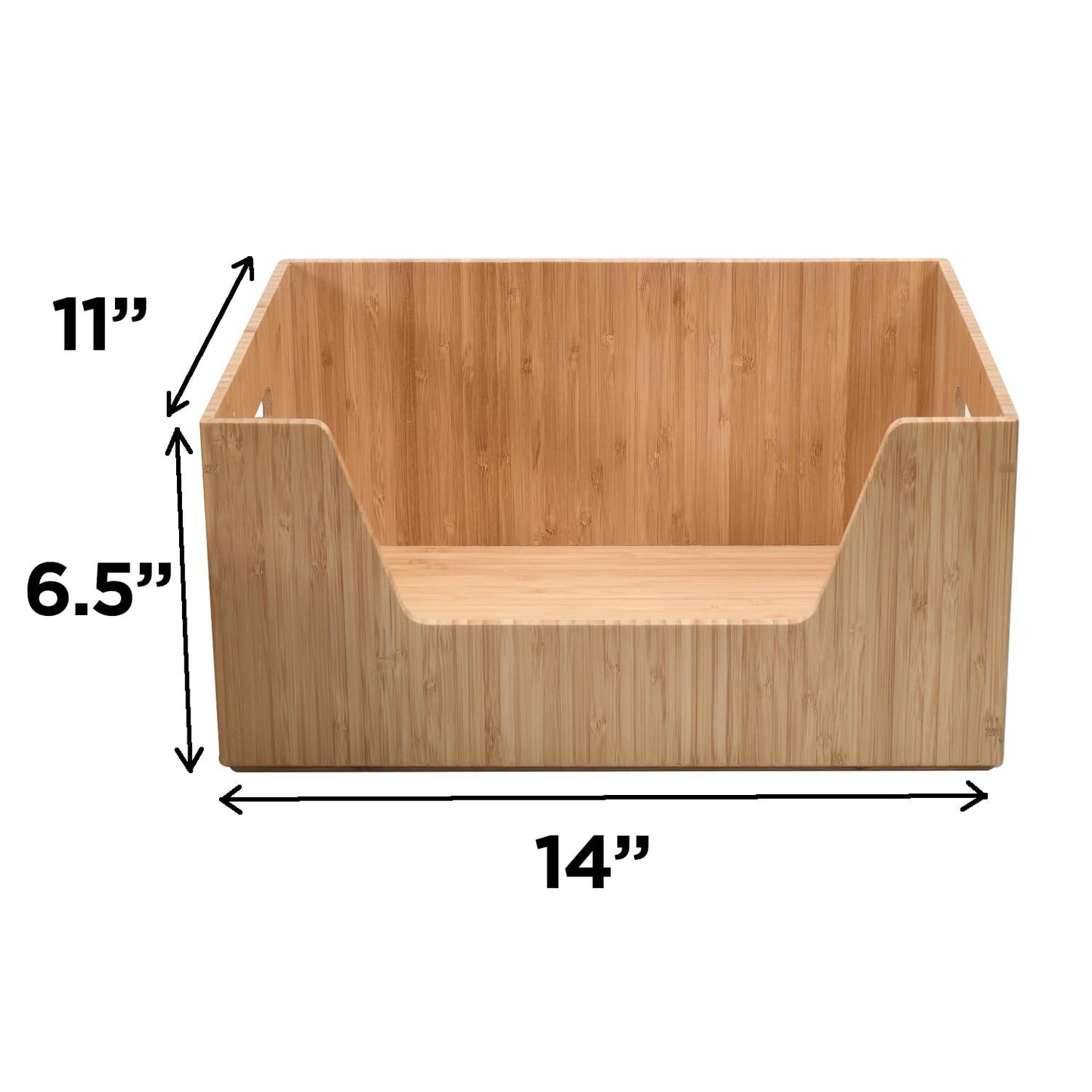 MobileVision Bamboo Storage Box with Open Front Stackable Bin Organizer to use in closets, bedrooms, kitchens, home & office, 14 x 11 x 6.5 inches