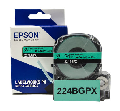 Epson LABELWORKS 224BGPX Genuine PET (Polyester) Tape Cartridge - Black on Green Label Maker Tape - 1" (24MM) Wide, 30'