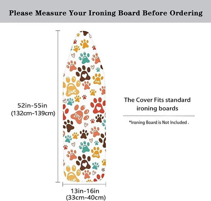 ZDCUSTOM Multicolor Dog Paw Print Ironing Board Cover 15x54 Replacement Iron