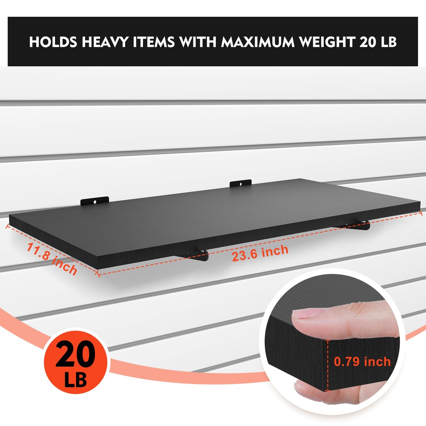 Tcevily 3 Pack Wooden Slatwall Shelf, 24" x 12" Slat Wall Shelves with Metal Brackets Heavy Duty Slatwall Shelving Organizer Accessories for Home Garage (3, 11.8" x 23.6")