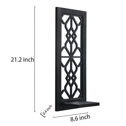 ZEXUIRU 2 Set Rustic Candle Sconces Living Room Bedroom Entryway Wood Mirrored, Farmhouse, Carved Frame Wall-Mount Wooden Candle Holders Wall Decor Hanging Handmade Holder - Black