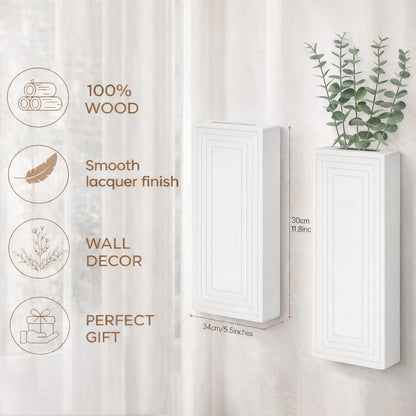 FancyPlus Wooden Wall Planter Vase,2 Pack Hanging Planter for Indoor Fake Plants Modern Boho Farmhouse Wall Art Decor for Home Indoor Kitchen Modern Farmhouse Bathroom Living Room Dining Room(White)