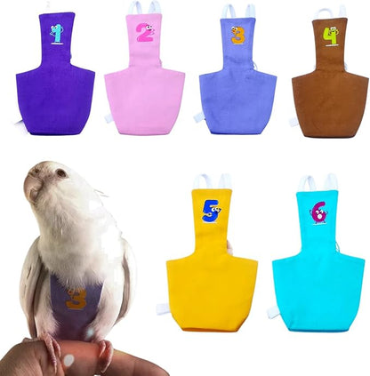 Bird Diaper Protective Parrot Nappy - 6 Pack, Reusable Flight Suit with Waterproof Inner Layer, Washable Cute Urine Wet Suit for Cockatiel Conure Macaw Lovebird (XS)