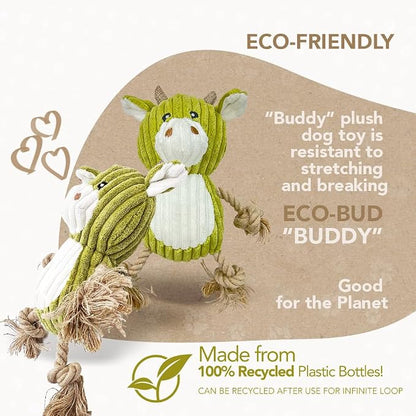 Eco-Bud Buddy Pet Toys for Dogs, Densely Woven Squeaky Dog Toys with Built-in Squeak, Long-Lasting and Durable, Recycled Plush Dog Squeaky Toys