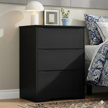 GarveeHome Wooden Dresser with 3 Drawers, Tall Modern Closet with Deep Storage, Large Chest of Drawers with Wide Top, Long Storage Dresser for Bedroom, Living Room, Hallway, Kids Room, Black