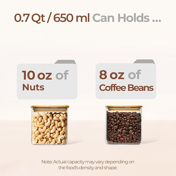 ComSaf 0.7 Qt Glass Food Storage Jars Set of 4, Pantry Organization Jar