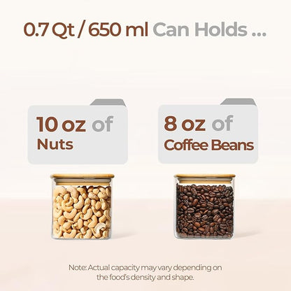 ComSaf 0.7 Qt Glass Food Storage Jars Set of 4, Pantry Organization Jar