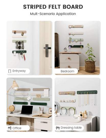 Fluxynara Cork Board Alternative Felt Strip Board 8-Pack 13"x2", Office Pin Board with 50 Push Pins, Adhesive Install for Bedroom Door & Home Office (Nordic Moss)