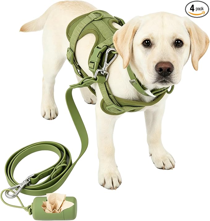4-in-1 No Pull Dog Harness Set with Collar, Leash, Poop Bag, Adjustable, M