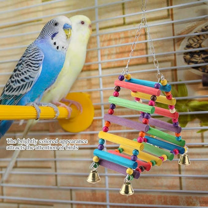 Parrot Swing, Bird Parakeets Wooden Toys Foraging Wall Hanging Standing Toy Climbing Hammock Swing Colorful Chewing Ladder Bird Cages Perch Accessories Lovebirds Finch Budgerigars Cockatiel Mynah