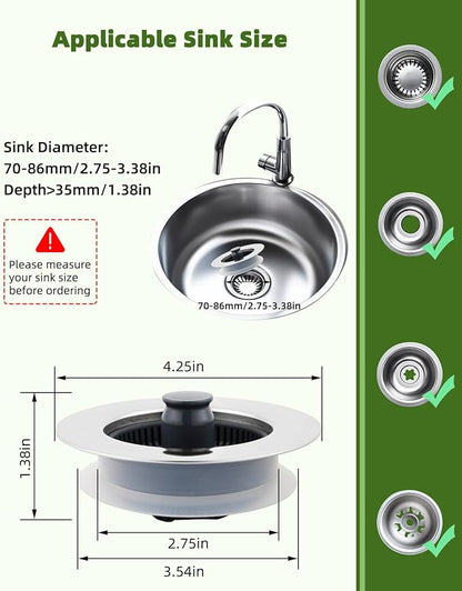 Universal 2PCS Kitchen Sink Strainer Stopper Combo, 3 in 1 Pop Up Kitchen Sink