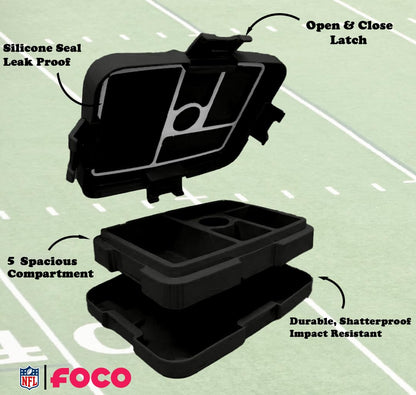 FOCO NFL Unisex-Adult Officially Licensed Team Color Stripe Primary Logo Football Leak Proof 5 Compartment Bento Lunch Box - Pittsburgh Steelers