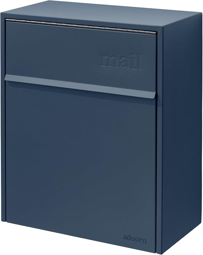 Adoorn Lockable Wall Mount Mailboxes for Outside - Large Anti-Theft Locking Mailbox for Letters - Weatherproof Construction - Durable Steel - 18.5" H x 15" L x 7.5" D - Navy