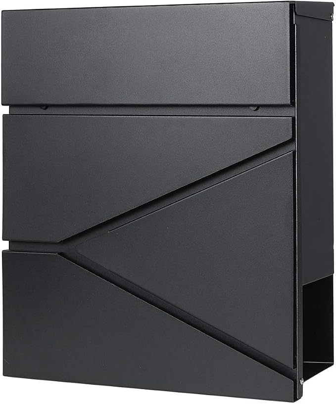 Decaller Large Capacity Mailbox with Key Lock, Wall Mount Metal Mail Box with Newspaper Compartment for Outside, 14.4" x 13" x 4.2", 933 Black