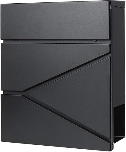 Decaller Large Capacity Mailbox with Key Lock, Wall Mount Metal Mail Box with Newspaper Compartment for Outside, 14.4" x 13" x 4.2", 933 Black