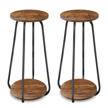 OugeWood Plant Stand Indoor, 2 Tier Plant Shelf Pedestal Stand Flower Stand, Metal Wood Plant Stands for Indoor Plants Living Room Balcony Deck Garden