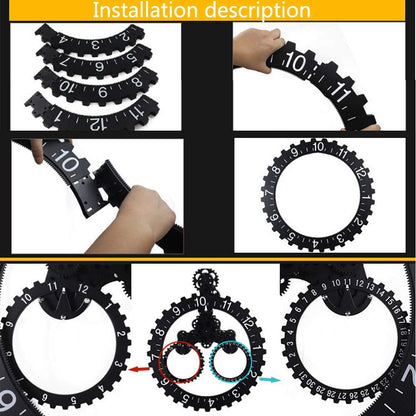 SHISEDECO Hour and Days Display Design Premium Plastic 3D Moving Large Gear Wheel Wall Clock, Perfect for Living Room, Reading-Room, Restaurant, Office Decor (B-Black)
