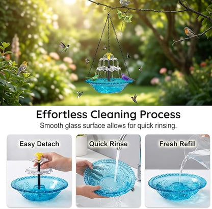 Solar Cascade Hanging Bird Bath Fountain, New Hanging Bird Bath with Flowing Water, Bird Bath Fountain Decorative Garden Yard Patio for Outdoor (Pink)