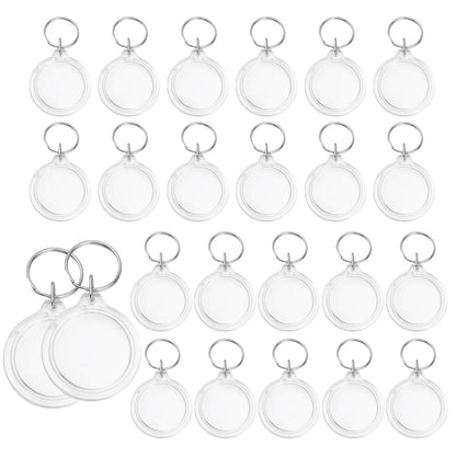 ASTRQLE 25 Pack Clear Blank Acrylic Photo Insert Picture Frame Keyring Key Chains Keychains Insert Personalised Custom Keychains with Split Ring for Family & Friends Gifts DIY Craft
