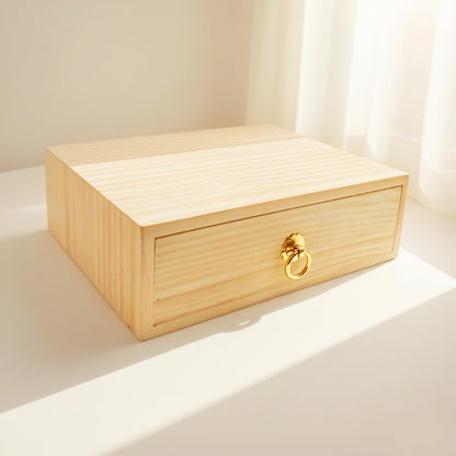 LONG TAO Natural Wooden Storage Box Desk Drawer Single Wood Cabinet Organizer Drawer Tabletop Storage Organization Box with Metal Handle for Desk Home Office Counter Craft Decor (1 Drawer)