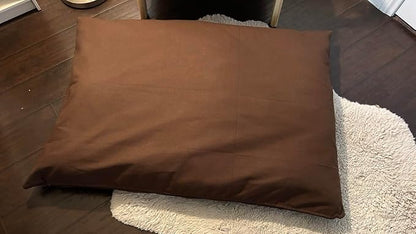 Natural Cotton Canvas Dog Bed – Raw Cotton Filled Pet Cushion Insert, Breathable Eco-Friendly Dog Mattress, Durable Washable Cover with Zipper (Dark Brown, Medium 42"x29"x4")