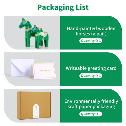 GUMQDD Set of 2 Hand Painted Swedish Wooden Dala Horse Figurines 9.4"/6.3", Dala Horse Gifts, Suitable for Family Living Room & Home Decoration (Green)