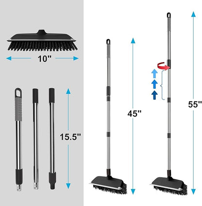 ITTAR Floor Scrub Brush with 55" Long Handle, Stainsless Steel Pole Heavy-Duty
