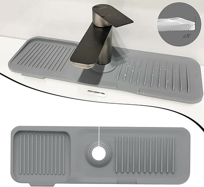 Kitchen Sink Splash Guard, Silicone Faucet Handle Drip Catcher Tray, Fit
