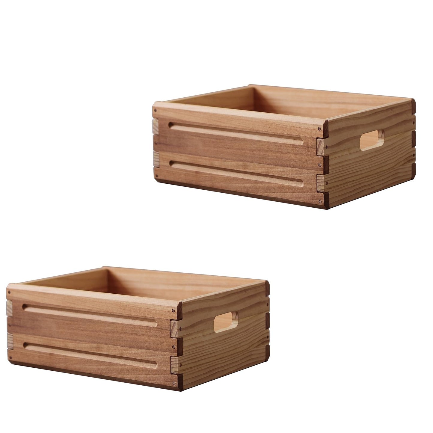 KLZLQ-XINCHEN 2 Pack Wooden Storage Bins of 16"x12"x6.25".Durable Open Solid Wood Box w/ Handles.Farmhouse Container Shelf Baskets. Multipurpose Home Décor Organizer Crates for Display,Pantry,Book,CD