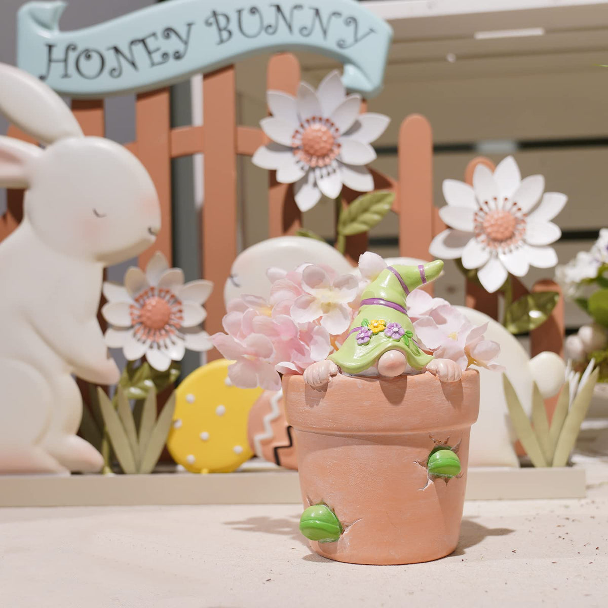 Newman House Studio Flower-Pot Spring-Gnomes Easter Decorations Cactus-Succulents - Unique Garden Pots Easter Decorative Green Planter with Drainage Hole for Home Farmhouse Decor 3 x 3.25 x 4.5 inch