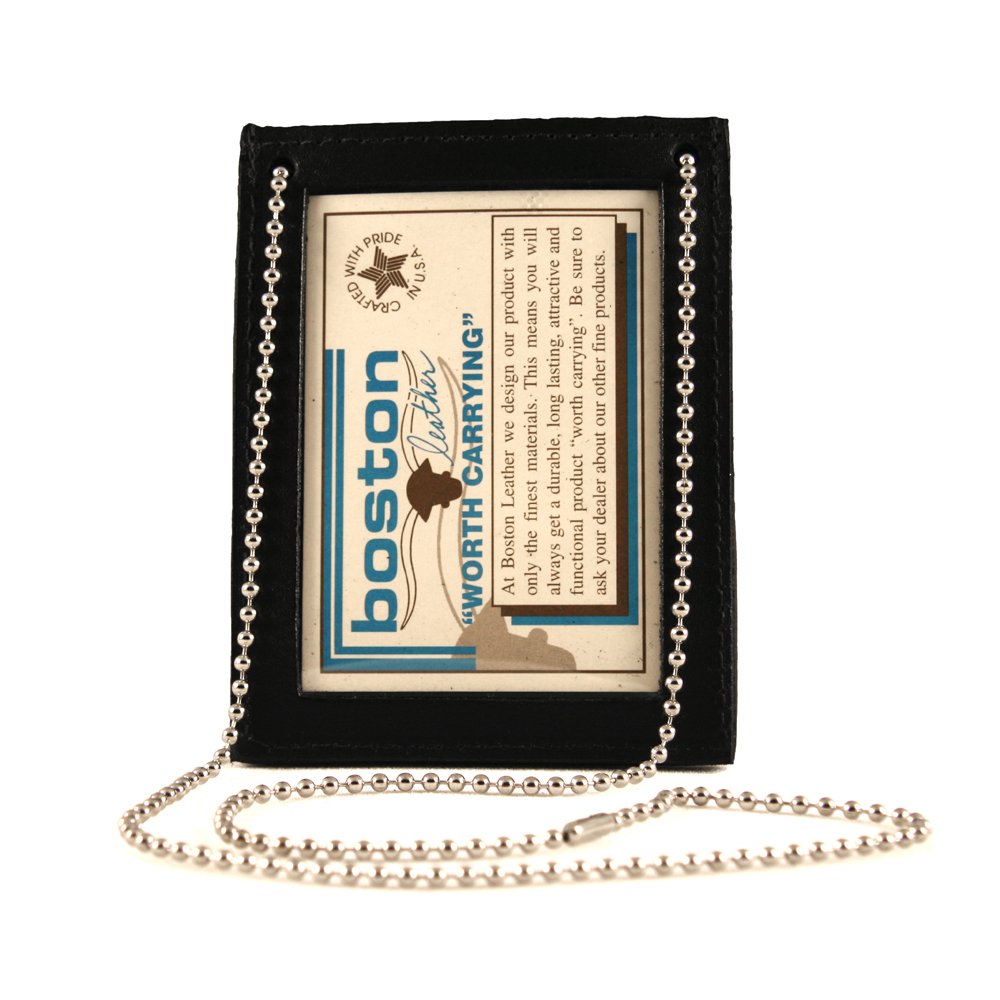 Boston Leather 5982-1 Neck Chain Double ID Holder, Black