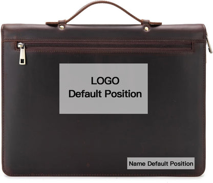Personalized Genuine Leather Portfolio with Hidden Handle, Zippered Front Pocket, 8.5 x 11 Notebook Holder, Custom Engraved Business Legal Padfolio Travel Folio for Men Women, Dark Brown