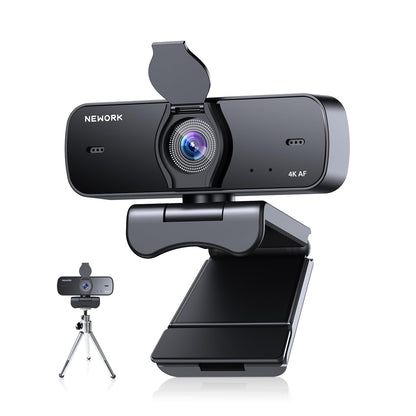 NEWORK 4K Webcam for PC with 2 Noise-Cancelling Microphones, Stable Auto Focus, Plug&Play Computer Camera for Online Teaching, Meetings, and Remote Communication (with Tripod)