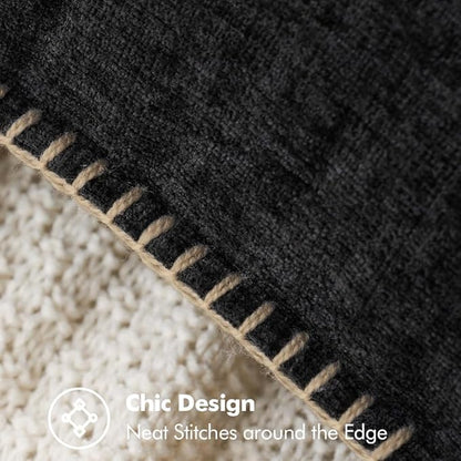 MIULEE Pack of 2 Couch Throw Pillow Covers 20x20 Inch Black Farmhouse Decorative Pillow Covers with Stitched Edge Soft Chenille Solid Dyed Pillow Covers for Sofa Bed Living Room
