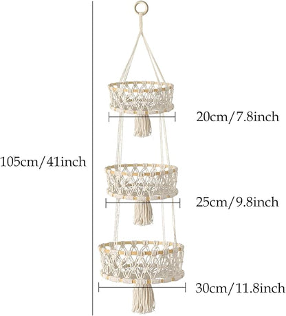 3 Tier Hanging Fruit Basket, Macrame Hanging Basket