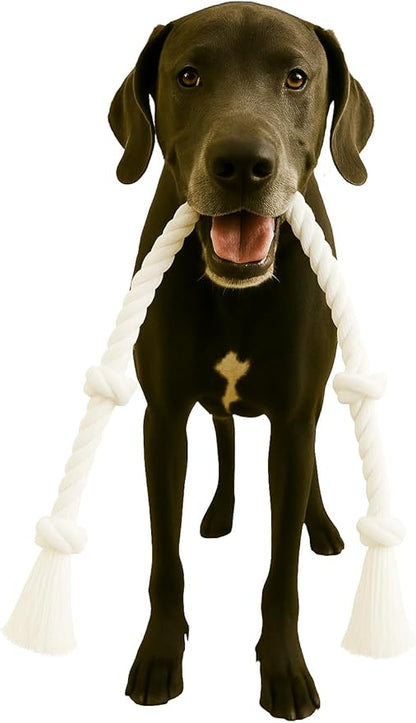 35" Dog Rope Tug Toy – 5-Knot Cotton Rope, Perfect Balance for Tug & Chew, Durable Interactive Toy for Medium & Large Dogs (22–88 lbs), Indoor & Outdoor, Washable, White