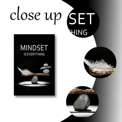 YSPCSUN Mindset Is Everything Wall Art Motivational Quotes Canvas Pictures Large Inspirational Posters For Living Room Framed Zen Balance Stones And Feather Office Decor Artwork 36x24 Inch
