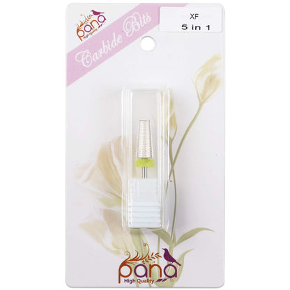 PANA Nail Carbide 5 in 1 Bit - Two Way Rotate use for Both Left and Right Handed - Fast Remove Acrylic or Hard Gel - 3/32" Shank - Manicure, Nail Art, Drill Machine (Fine - F, Silver)