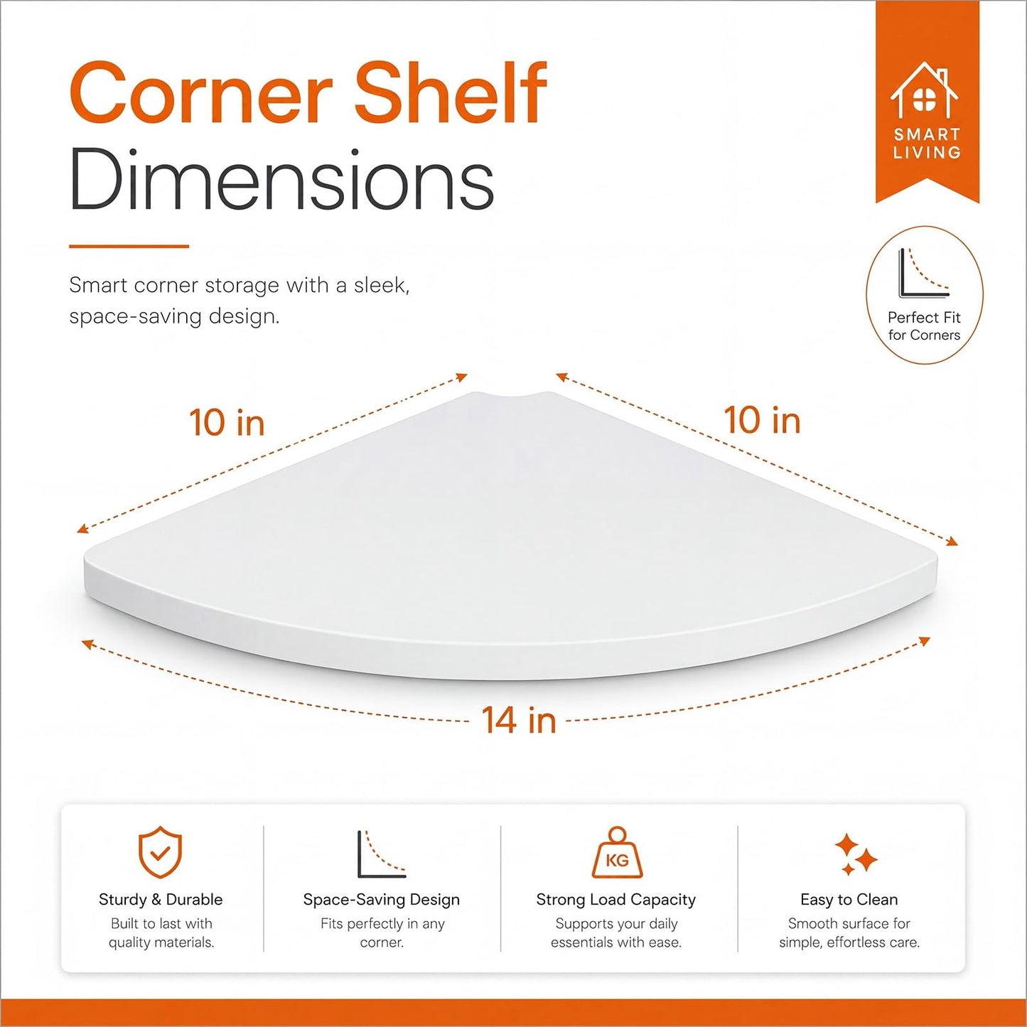 Ferrochef 4 Pcs White Corner Floating Shelves for Wall with Cord Hole 10 Inch Rounded Corner Curved Hanging Shelves for Cable Box, Speaker, TV Cords, Books, Plants