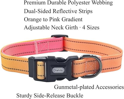Dog Collar Leash Set, Gradient Color, with Safety Reflective Strips, 5 ft Matching Leash, Neoprene Padded Handle, Adjustable 4 Sizes for Small Medium Large Dogs.(XS, Orange Pink)