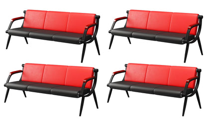wonline Waiting Room Bench, Office Furniture Reception Chairs with Arms, Leather Chairs is Suitable for Clinic,Airport,Hospital,Barber,Salon,Bank-(Red&Black,4pcs)