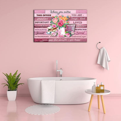 Framed Floral Canvas Wall Art Women Pink lnspirational Quotes flowers Pictures Office Wall Decor Rustic Paintings Prints Artwork Modern Poster Home for Living Room Bathroo Bedroom16x24inch(40x60cm)