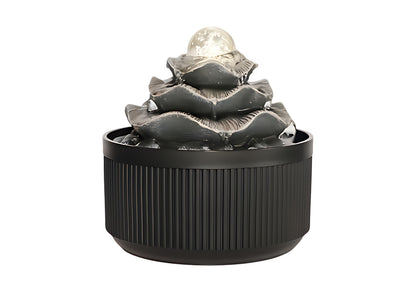 Indoor Tabletop Water Fountain - 3-Tier Lotus Leaf Design Waterfall with Warm Glowing LED & Rotating Ball, Zen Home Decor for Living Room Bedroom, Unique Housewarming Gift Idea