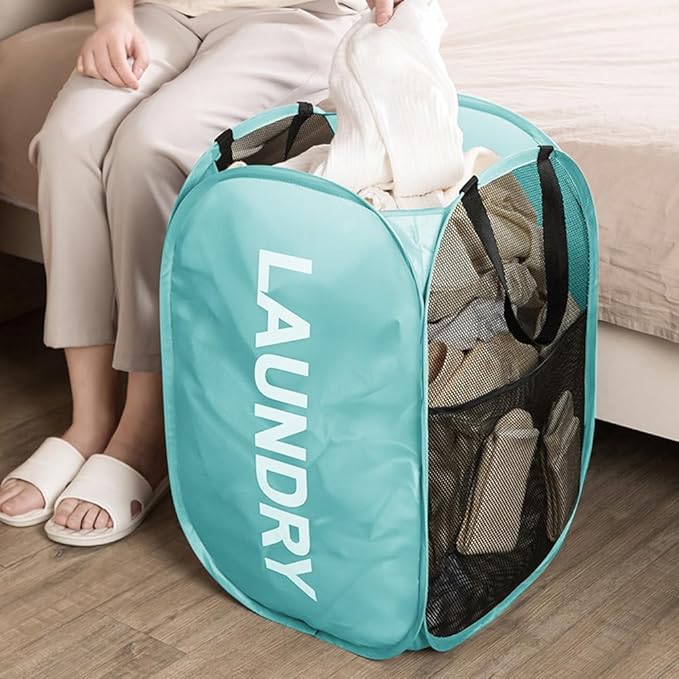 Larpur Pop Up Laundry Baskets, 2 Pack Mesh Laundry Hampers Collapsible Clothes