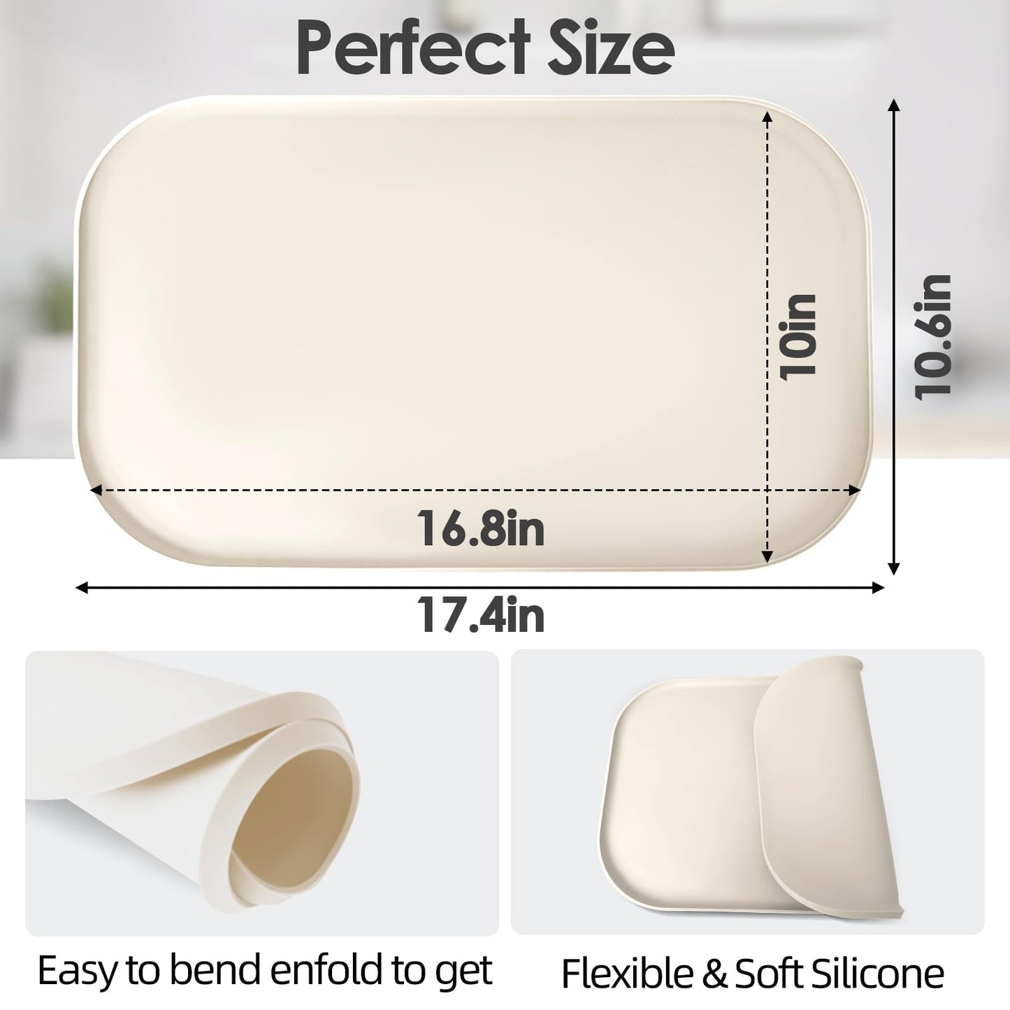 TOHONFOO Silicone Coffee Mat with Lip, 19.7'' x 15'' Heavy Duty Bar Mat, Coffee Tray for Countertop Fit Under Machine Pot Espresso Machine, Grey