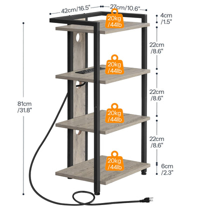 HOOBRO 4-Tier AV Media Stand, Media Console with Charging Station and LED Light, Wooden Stereo Cabinet, Corner TV Stand, Record Player, Entertainment Device Stand, BG38UDCJ01