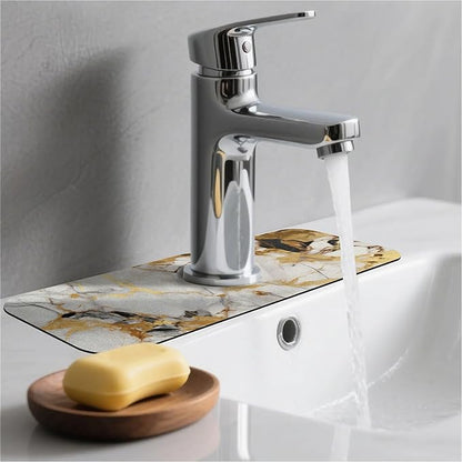 Kitchen Sink Splash Guard，Abstract marble gold Faucet Mat Sink Gadgets-Super