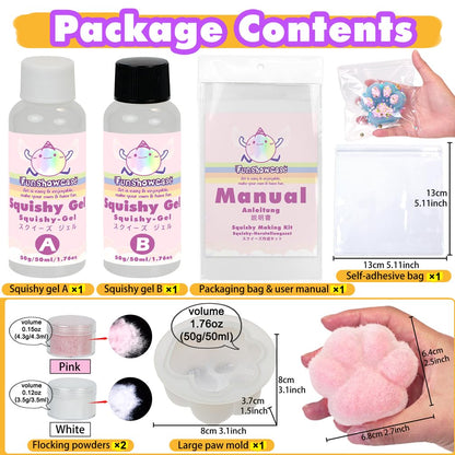 DIY Squishy Making Kit – 3 Molds for Hamster, Paw, & Animals, Complete Silicone Gel, Pigments & Crafting Tools for Keychains, Cake Toppers, and More