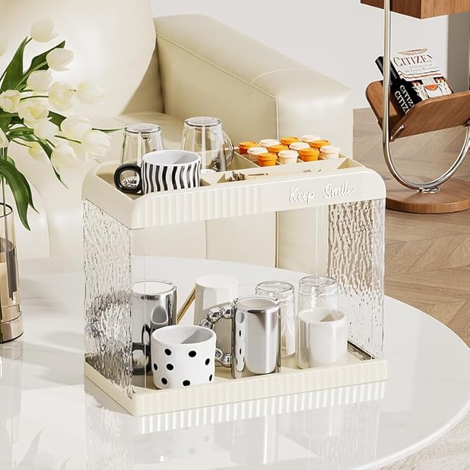 Bathroom Countertop Organizer, 2 Tier Makeup Storage Counter Shelf, Perfume Stand Vanity Holder Skincare Cosmetic Lipstick Dresser Office Tray for Bedroom Living Room Dressing Table, Acrylic