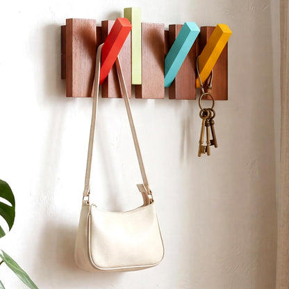 Youyole 4 Hook Mid Century Modern Wooden Coat Hooks Wall Mounted Folding Coat Rack Hanger Colorful Heavy Duty Flip Down Piano Hat Rack for Hanging Coats Keys Hats Robe Towels Home